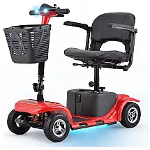 Cadeira de Rodas Elétrica Leve e Portátil para Adultos e Idosos, 4 Rodas, LED, Cesta e Carregador, Ideal para Viagens