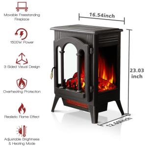 Lareira Elétrica com Chamas 3D Ajustáveis, 1000, 1500W, 110v, ZAFRO, Preta