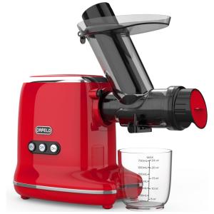 Espremedor de Frutas de Mastigação Lenta com Calha Grande, 2 Velocidades e Função Reversa, Pyukix, Vermelho