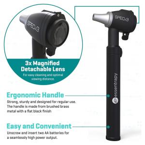 Otoscópio, Com LED de Fibra Óptica, Professional, ESSENTRAPY SPECv3, Preto