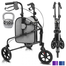 Andador Adulto Idoso 3 Rodas Vive Mobility com Bolsa, Suporta até 113 Quilos, Preto