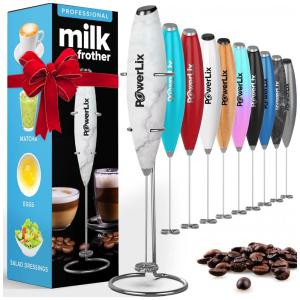 Espumador de Leite Elétrico com Bateria Recarregável e 3 Velocidades, Mármore, POWERLIX 111, Branco