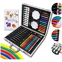Kit Lápis de Cor Profissional com Maleta de Madeira 58 peças Tintas Acrílicas, Aquarela, YIZOCENGUO, Branco
