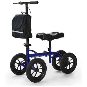 Andador 4 Rodas Pneumáticas com Cesta e Apoio para Joelho Ideal para Lesões Suporta 225kg, OASISSPACE, Azul