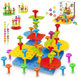 Brinquedo de encaixe pegboard 73 peças STEM Montessori