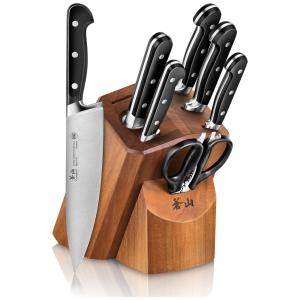 Conjunto de Facas em Aço Inoxidável com Afiador Embutido e Bloco de Bancada 8 Peças, CANGSHAN 1023039, Preto