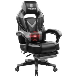 Cadeira Gamer Ergonômica Reclinável e Giratória com Apoio Lombar e Cabeça, e Branca, HEALGEN, Preto