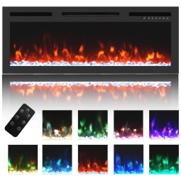 Lareira Elétrica de Embutir A35x91L cm com Baixo Ruído, 11 Opções de Chamas, Controle Remoto e Digital, 110V 1500W, MONDAWE, Preta