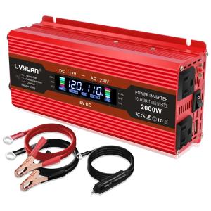 Inversor de Potência Automotivo 2000W, com Display Digital e Tomadas e USB Duplos, IPOWERBINGO 1000W inverter, Vermelho