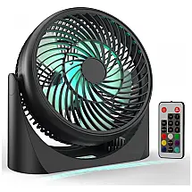 Ventilador de Mesa Portátil com Controle Remoto e Luz Colorida, 5V, ASKPULION F005, Preto