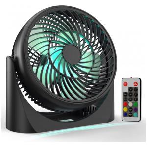 Ventilador de Mesa Portátil com Controle Remoto e Luz Colorida, 5V, ASKPULION F005, Preto