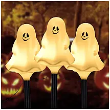 Kit Estacas de Fantasma Iluminado Solar a Prova dÁgua, 3 UN para Halloween, Branco Quente