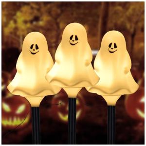 Kit Estacas de Fantasma Iluminado Solar a Prova dÁgua, 3 UN para Halloween, Branco Quente