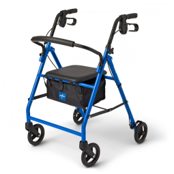 Andador Rollator Medline Aço Dobrável Azul com Assento, Capacidade 159 kg, Rodas 15 cm, com Altura Ajustável e Apoio