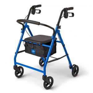 Andador Rollator Medline Aço Dobrável Azul com Assento, Capacidade 159 kg, Rodas 15 cm, com Altura Ajustável e Apoio