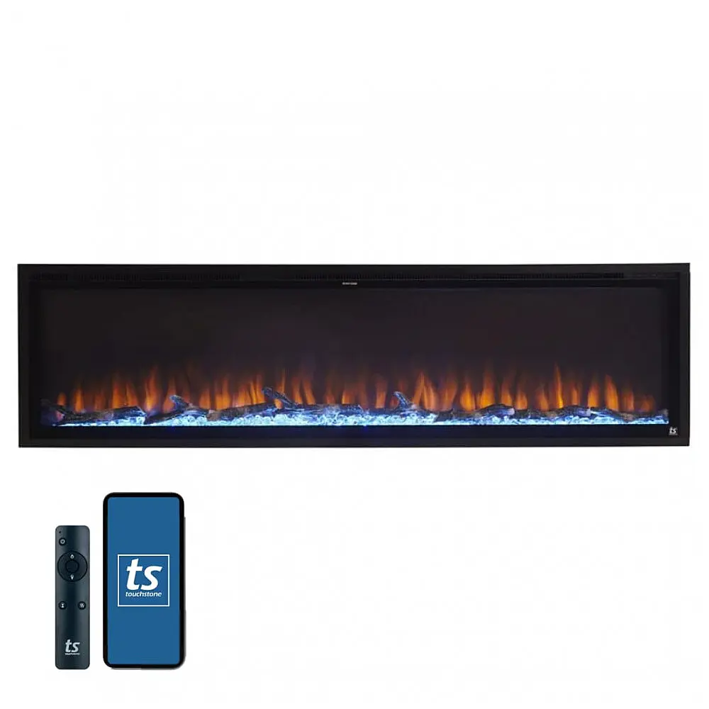 Lareira Elétrica de Embutir A48x182L com Controle Remoto e Chamas Multicoloridas, 1500W, 110V, TOUCHSTONE, Preta