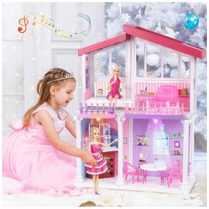 Casa de Bonecas com 2 Andares e 3 Quartos para Crianças de 3 Anos a 8 Anos, Yellow River, Rosa