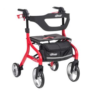 Andador para Idoso Dobrável até 160kg com Assento, Leve e Rodas Grandes, Drive Medical Padrão, Vermelho