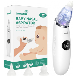 Aspirador Nasal Elétrico para Bebê GROWNSY Recarregável e Automático com Sons Relaxantes, Branco