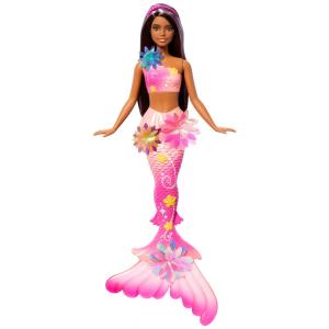 Barbie Sereia Mágica com Flores Surpresa, Cauda Ombre e Acessório de Tiara de Pérolas - Cabelos Longos Castanho com Mechas Roxas 2025