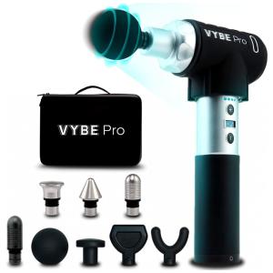 VYBE Pro Massageador Pistola Elétrico Profissional Sem Fio 8 Acessórios 9 Velocidades 3400 RPM, EXERSCRIBE, Prateado