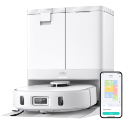 Robô Aspirador e Esfregão eufy Branco Sucção 8.000 Pa, Dupla Mopa com Elevação Automática e Estação Omni X10 Pro