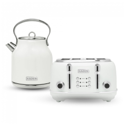 Conjunto chaleira elétrica e torradeira HADEN Heritage inox marfim retrô 4 fatias 1,7L 110V
