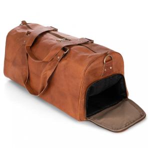 Bolsa de Viagem Masculina Vintage Clássica de Couro 45L, BERLINER BAGS, Marrom