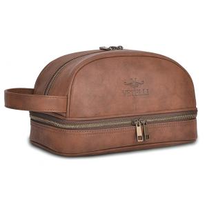 Necessaire Masculina de Couro, VETELLI, Marrom