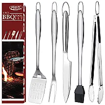 MAGIC FLAME Kit Churrasco na Grelha 5 Peças de Aço Inoxidável, Prata