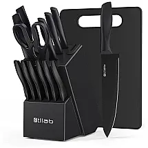 Conjunto de Facas em Aço Inoxidável com Bloco de Bancada e Afiador Embutido, 6 Peças,Stllab, Preto