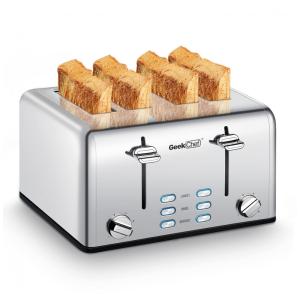 Torradeira Geek Chef Stainless Steel 4 Fatias, com Slots Extra Largos para Bagels, Bandeja Removível, Funções de Cancelar