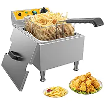 Fritadeira Elétrica Dupla Profissional 20 Litros de Capacidade, Aço Inoxidável, 110V 3500W, Perossia,Prata