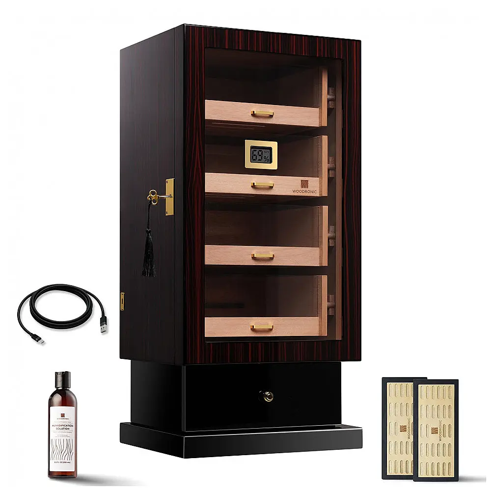 Humidor para Charutos Woodronic Ébano 200-250 Charutos Cedro Espanhol com Gavetas