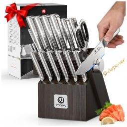 Conjunto de Facas de Cozinha imarku G14 14 Peças Cinza com Afiador Integrado e Bloco em Madeira