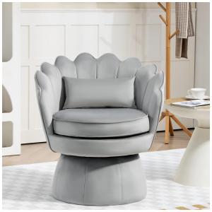 Cadeira giratória 360° ZJhome cinza em veludo concha com encosto contínuo e almofada lombar para sala e escritório