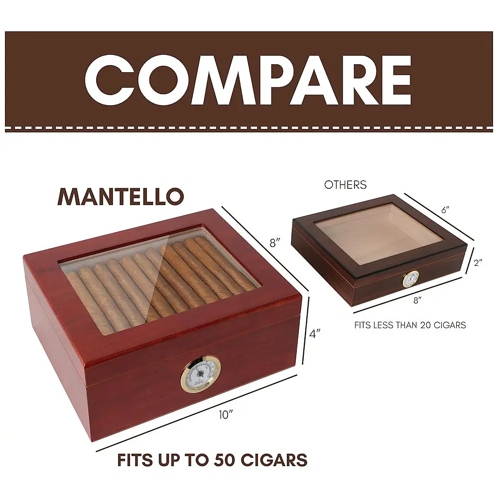 Umidor de Cedro para 25-50 Charutos - Controle de Umidade com Higrômetro e Umidificador - Design Elegante - Analógico,Mantello Cigars — foto 2
