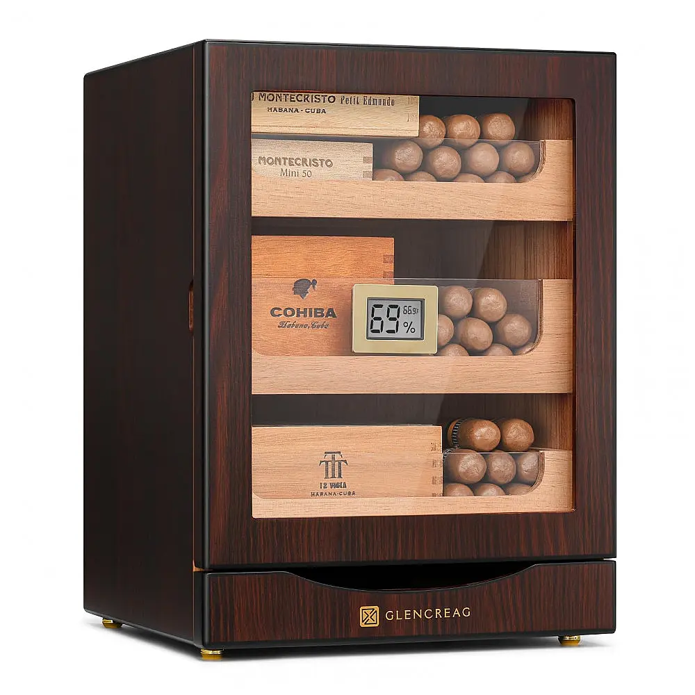 Humidor Charutos Glencreag Mogno Capacidade 150 Unidades com Higrômetro Digital