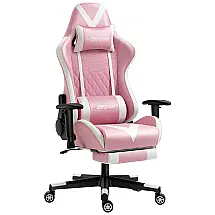 Cadeira Gamer Ergonômica Reclinável com Apoio Lombar e Cabeça, DARKECHO, Rosa