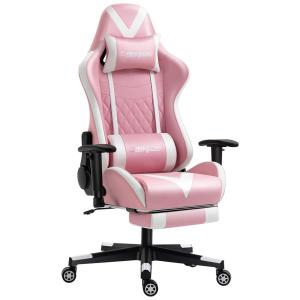 Cadeira Gamer Ergonômica Reclinável com Apoio Lombar e Cabeça, DARKECHO, Rosa