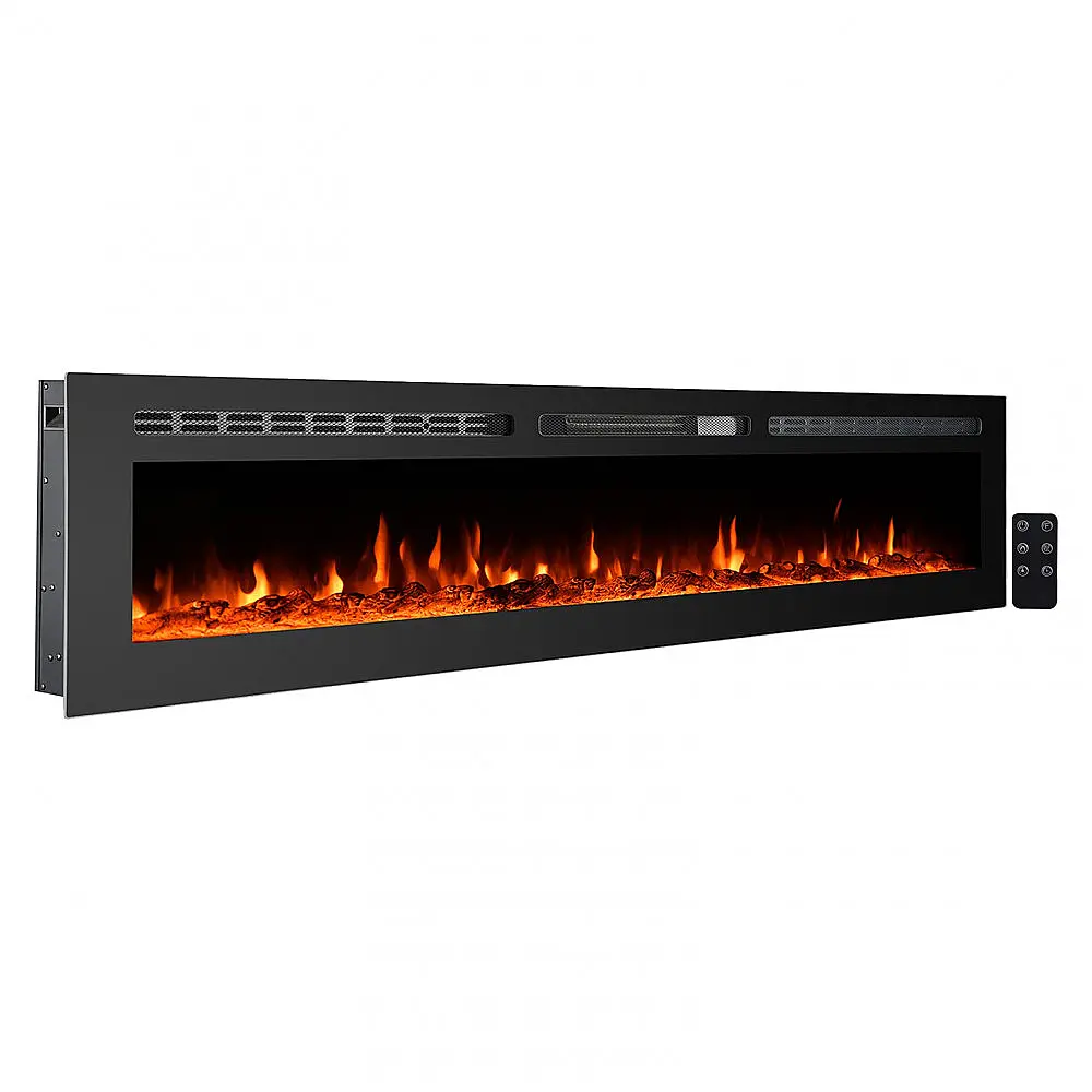 Lareira Elétrica de Embutir A73x203L com Controle Remoto e Tela Sensível ao Toque, 110V, CharaVector, Preta