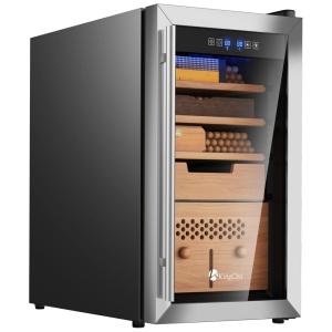 Umidor para Charutos Elétrico 43L com Controle de Temperatura e Sistema de Umidificação Integrado, 110V, KingChii, Preto e Prata