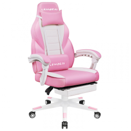 Cadeira Gamer Ergonômica Reclinável e Giratória com Apoio Lombar e Cabeça, LEMBERI, Rosa