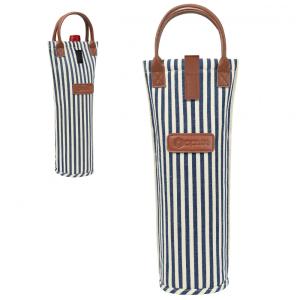 Bolsa Térmica para Vinho de 750ml: Ideal para Viagens e Piqueniques, Suporte Isolado para Vinho, Listras Azul Marinho,Opux