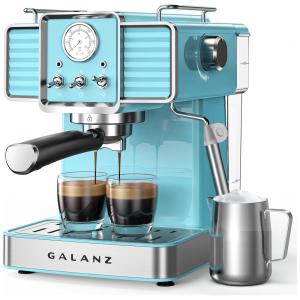 Máquina de Café Expresso Retrô 15 Bar com Bocal de Leite, 110V, Galanz, Azul