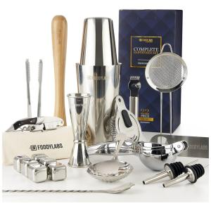Kit Bartender Profissional 22 Peças em Aço Inoxidável, FOODYLABS, Prata