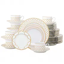 Aparelho de Jantar Noritake Eternal Palace Gold 40 Peças Porcelana Serviço para 8 Friso de Ouro