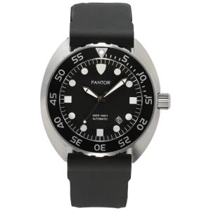 Relógio Masculino Dive com Moldura Giratória, Cristal Safira e Pulseira de Borracha, PANTOR Nautilus, Preto