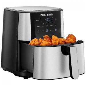 Fritadeira elétrica sem óleo 5,7L Chefman inox painel digital 5 funções botão Hi-Fry lembrete para agitar 1500W 110V