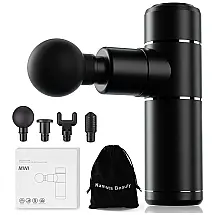 Massageador Pistola Elétrico Mini Sem Fio 4 Acessórios 5 Velocidades 3000 RPM, KAMOTS BEAUTY, Preto